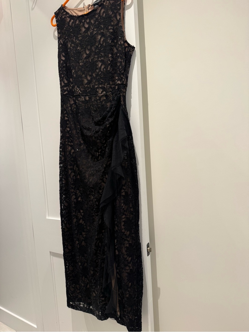 Candalite Lace Maxi formal cocktail Dress - zip back, side slit, size L